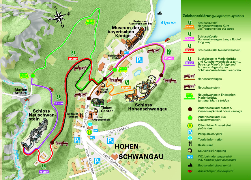 Hohenschwangau és a Neuschwanstein kastély térképe